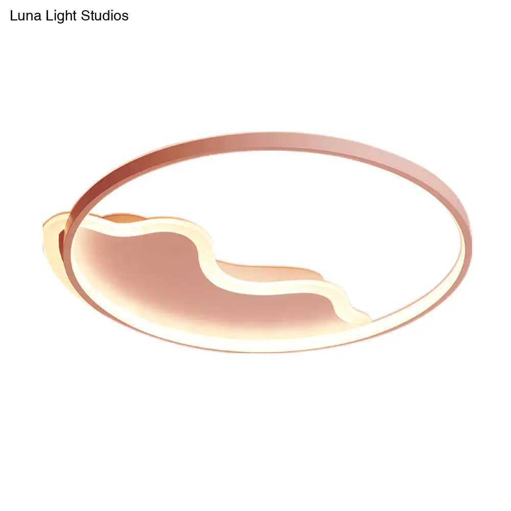 Contemporary Ring Flush Mount Led Lamp For Bedroom 18’/21.5’ - White/Pink/Blue With Warm/White Light