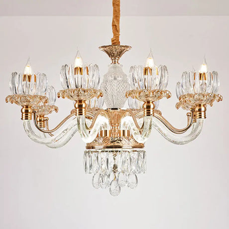 Contemporary Rose Gold Flower Crystal Pendant Chandelier For Living Room Ceiling 8 / Clear