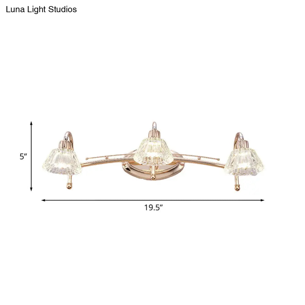 Contemporary Rose Gold Wall Vanity Light With Crystal Shade - 2/3 Bulbs
