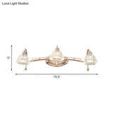Contemporary Rose Gold Wall Vanity Light With Crystal Shade - 2/3 Bulbs