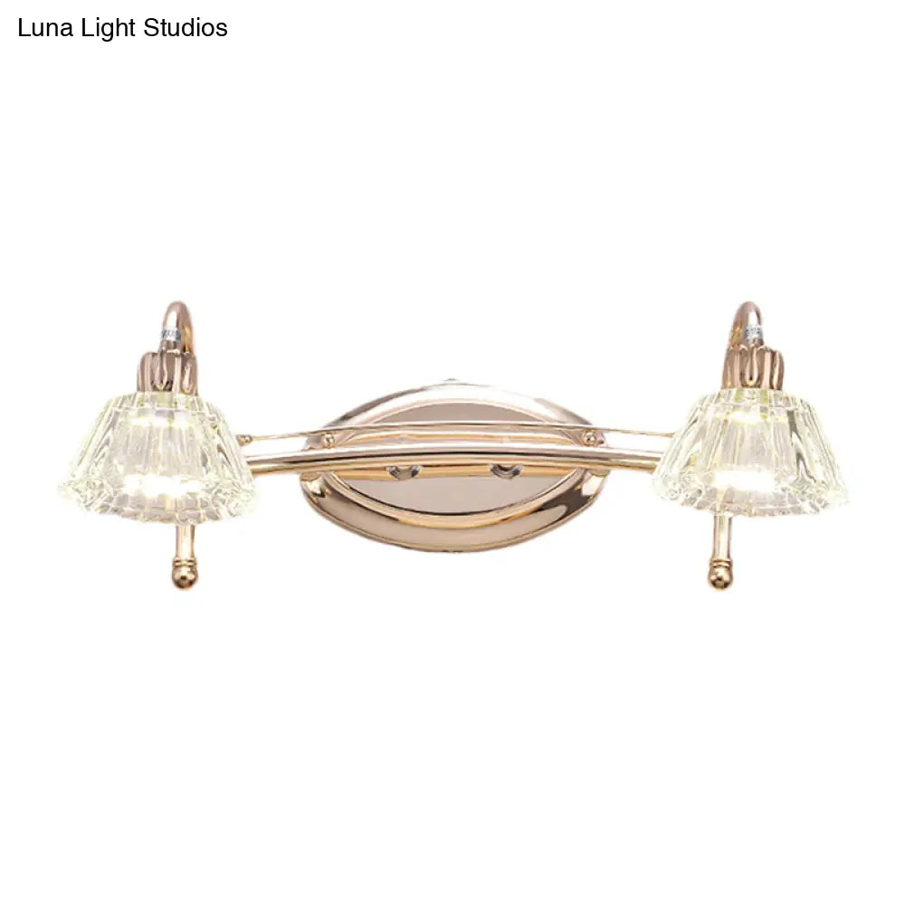 Contemporary Rose Gold Wall Vanity Light With Crystal Shade - 2/3 Bulbs