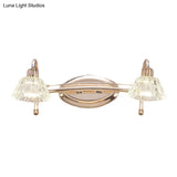 Contemporary Rose Gold Wall Vanity Light With Crystal Shade - 2/3 Bulbs