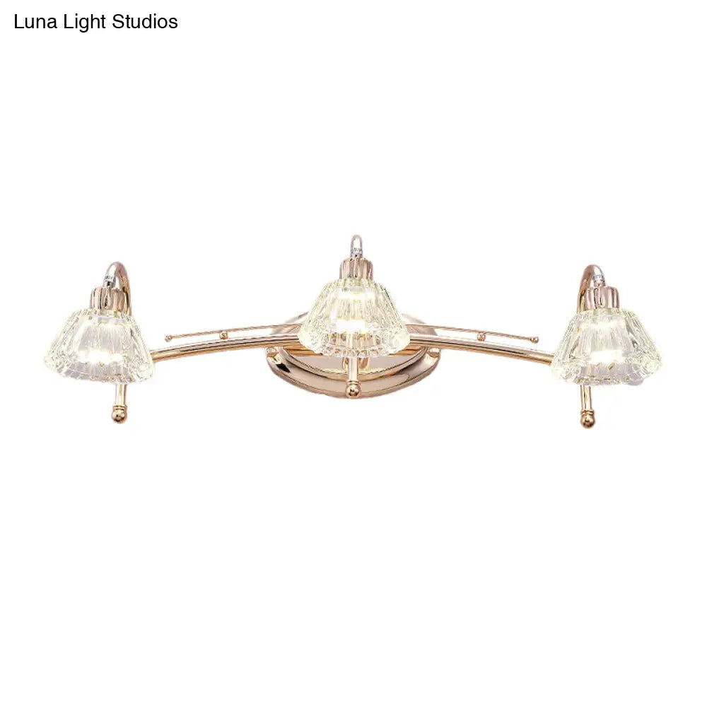 Contemporary Rose Gold Wall Vanity Light With Crystal Shade - 2/3 Bulbs