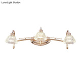 Contemporary Rose Gold Wall Vanity Light With Crystal Shade - 2/3 Bulbs