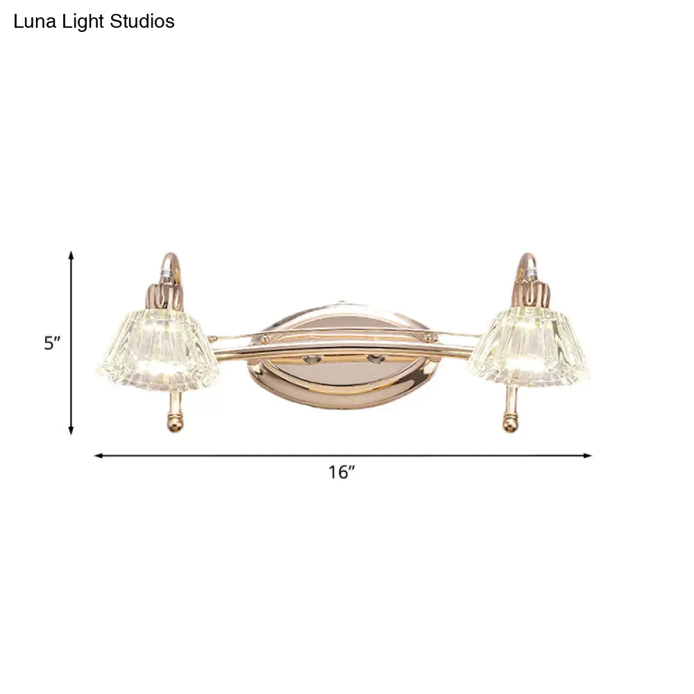 Contemporary Rose Gold Wall Vanity Light With Crystal Shade - 2/3 Bulbs