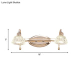 Contemporary Rose Gold Wall Vanity Light With Crystal Shade - 2/3 Bulbs