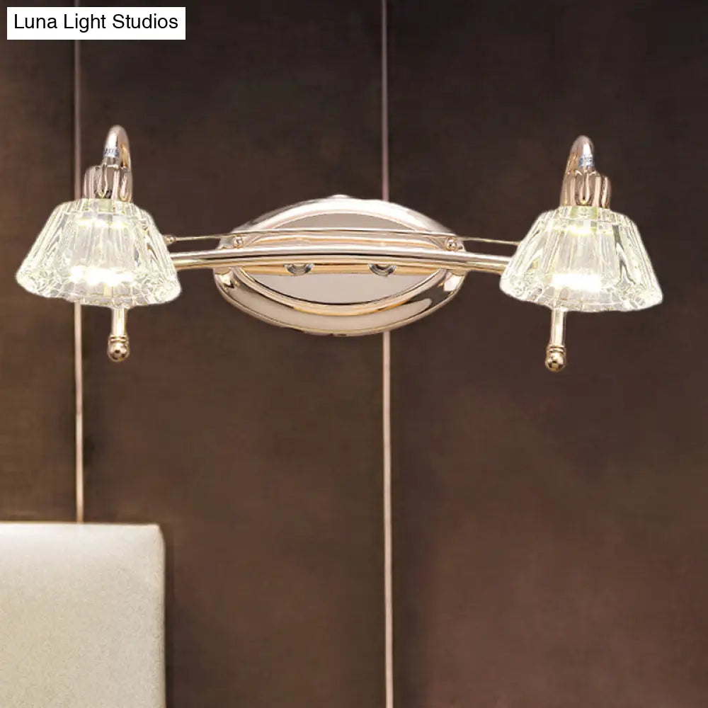 Contemporary Rose Gold Wall Vanity Light With Crystal Shade - 2/3 Bulbs