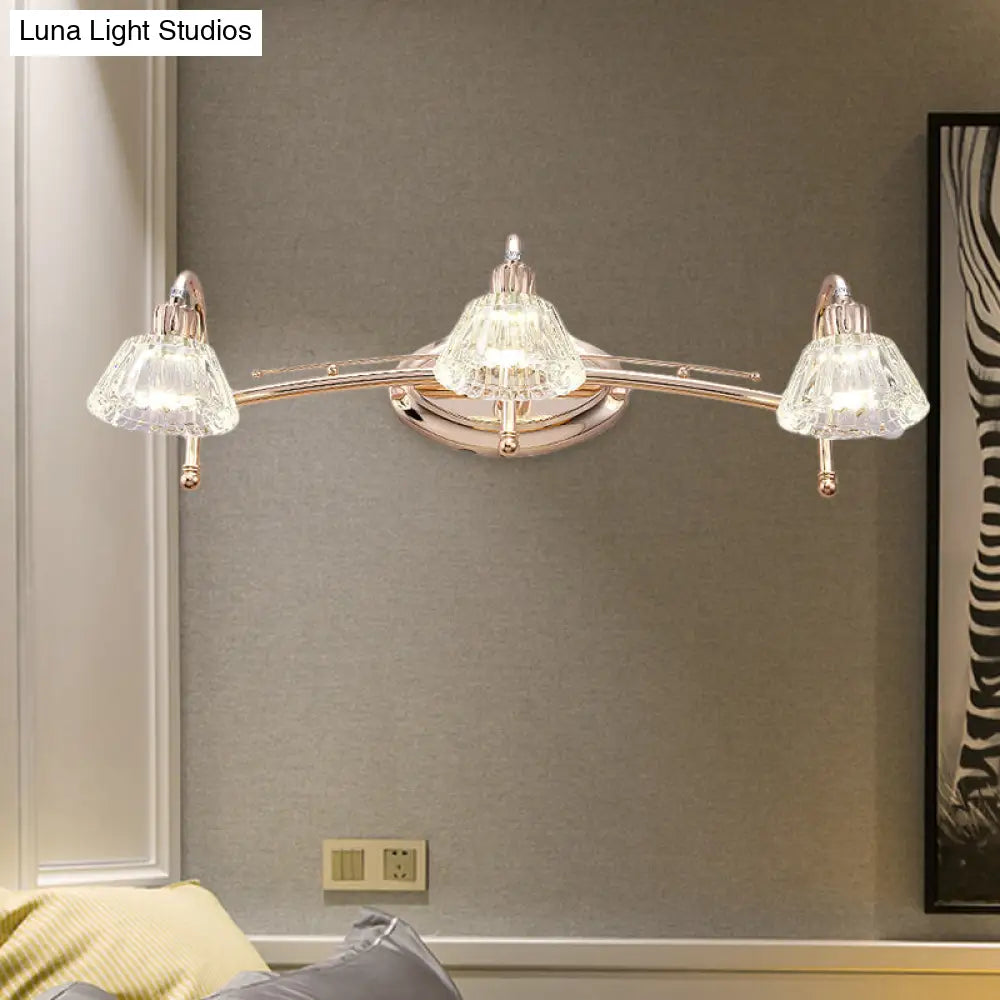 Contemporary Rose Gold Wall Vanity Light With Crystal Shade - 2/3 Bulbs