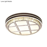 Contemporary Round Ceiling - Mount Crystal Block Led Flush Light For Bedroom In Brown