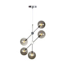 Contemporary Round Chandelier Pendant Light - White/Clear/Amber Glass Chrome 5 Lights Smoke Gray