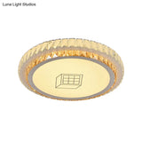 Contemporary Round Led Ceiling Flush Mount With Clear Cut Crystal & Elegant Floral/Cubical Pattern