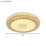 Contemporary Round Led Ceiling Flush Mount With Clear Cut Crystal & Elegant Floral/Cubical Pattern