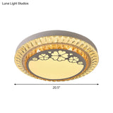Contemporary Round Led Ceiling Flush Mount With Clear Cut Crystal & Elegant Floral/Cubical Pattern