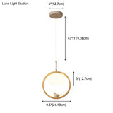 Contemporary Round Natural Wood Pendant Light - Bedroom Hanging Lamp With Bird Accent