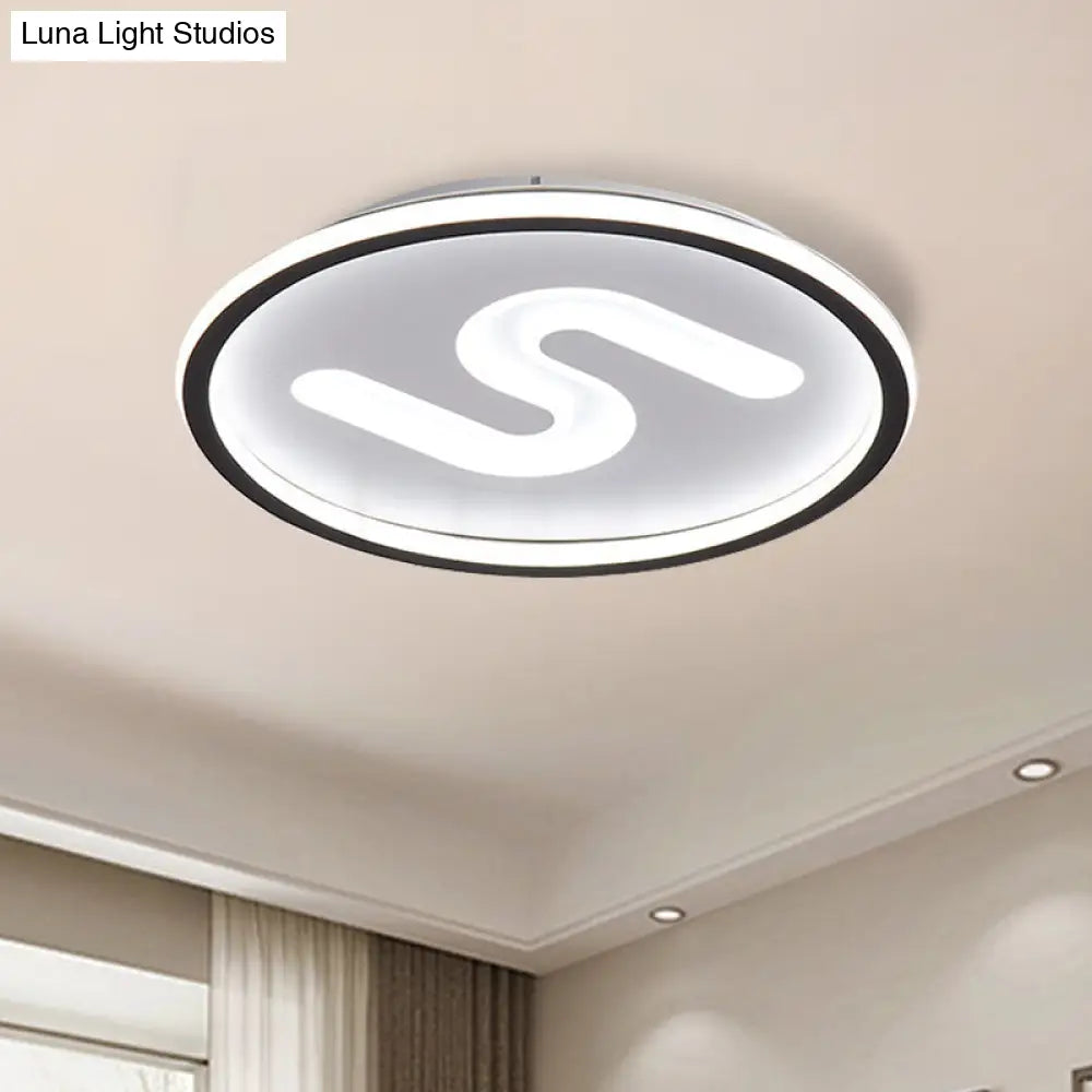Contemporary S - Shaped Acrylic Ceiling Light Fixture - Black/Gold Led Flush Mount With Warm/White