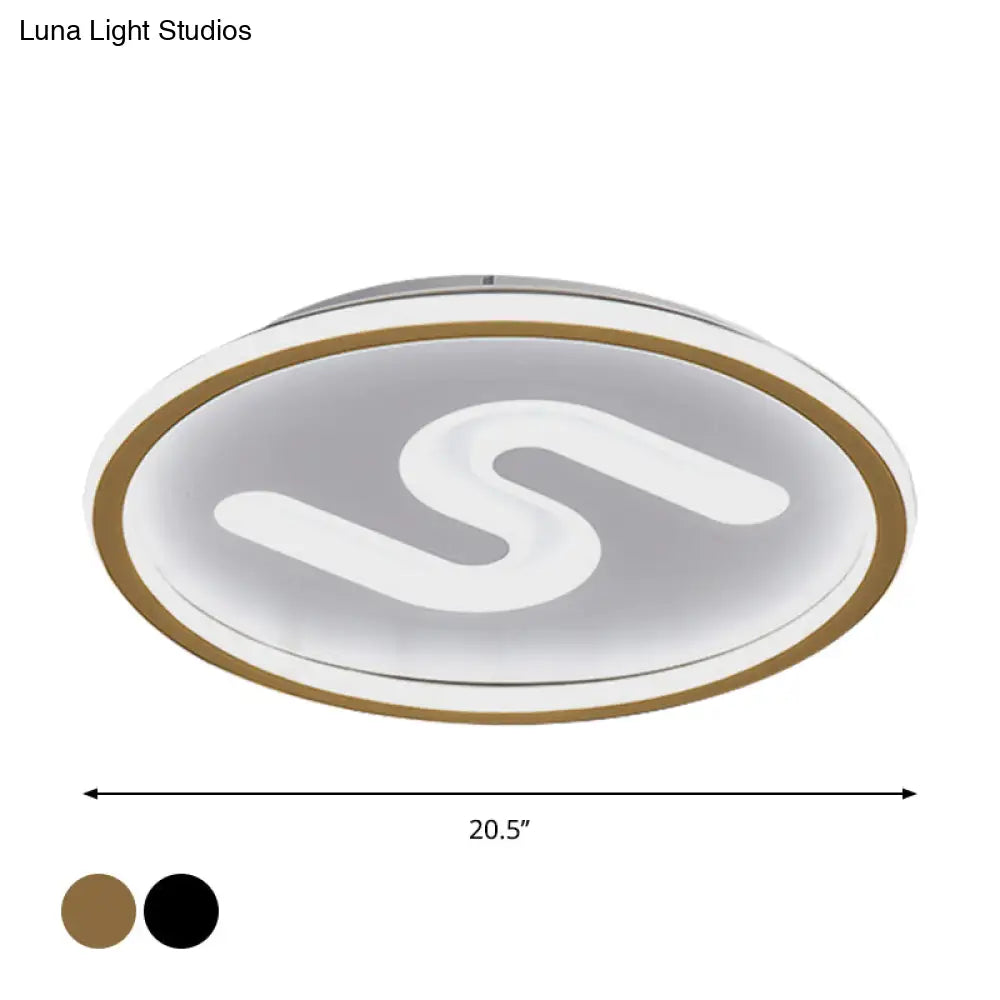 Contemporary S - Shaped Acrylic Ceiling Light Fixture - Black/Gold Led Flush Mount With Warm/White