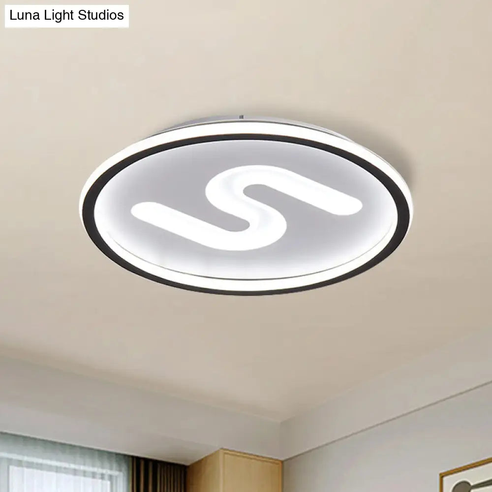 Contemporary S - Shaped Acrylic Ceiling Light Fixture - Black/Gold Led Flush Mount With Warm/White