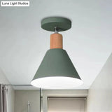 Contemporary Semi-Flushmount Ceiling Lamp - Green/White/Gray Nordic Metal 1 Bulb Indoor With Shade