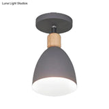 Contemporary Semi-Flushmount Ceiling Lamp - Green/White/Gray Nordic Metal 1 Bulb Indoor With Shade