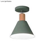 Contemporary Semi-Flushmount Ceiling Lamp - Green/White/Gray Nordic Metal 1 Bulb Indoor With Shade