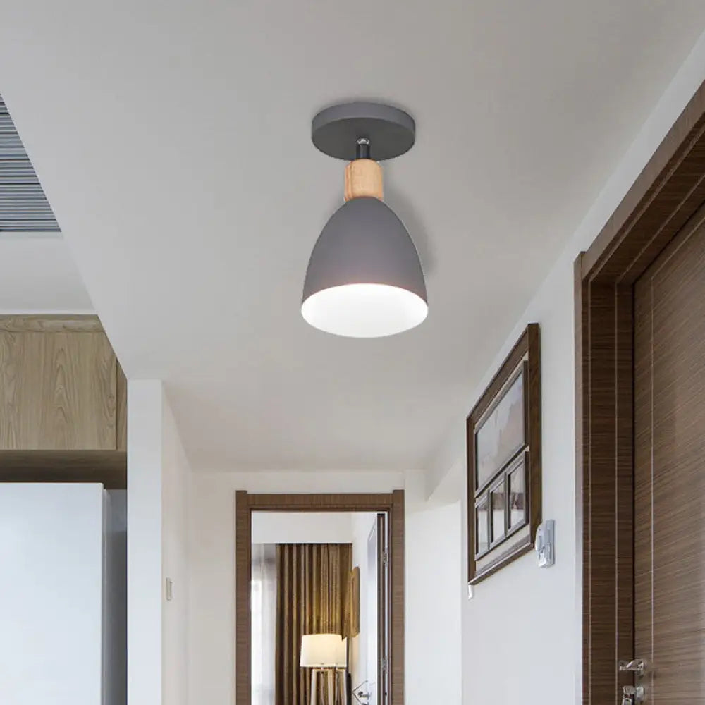 Contemporary Semi-Flushmount Ceiling Lamp - Green/White/Gray Nordic Metal 1 Bulb Indoor With Shade