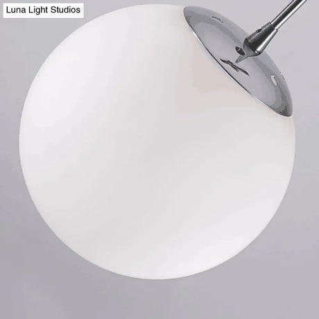 Contemporary Silver Ceiling Pendant Light Fixture With Opal Glass For Living Room Décor
