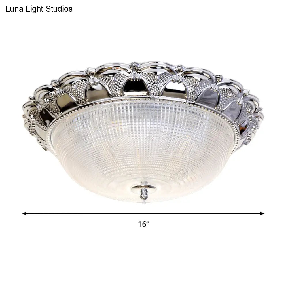 Contemporary Silver Crystal Dome Flush Mount Ceiling Light With 3 Heads