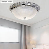 Contemporary Silver Crystal Dome Flush Mount Ceiling Light With 3 Heads