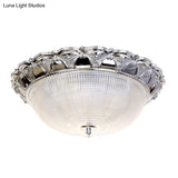 Contemporary Silver Crystal Dome Flush Mount Ceiling Light With 3 Heads