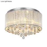 Contemporary Silver Flush Mount Drum Light With 6 - Light Crystal Fixture For Bedrooms
