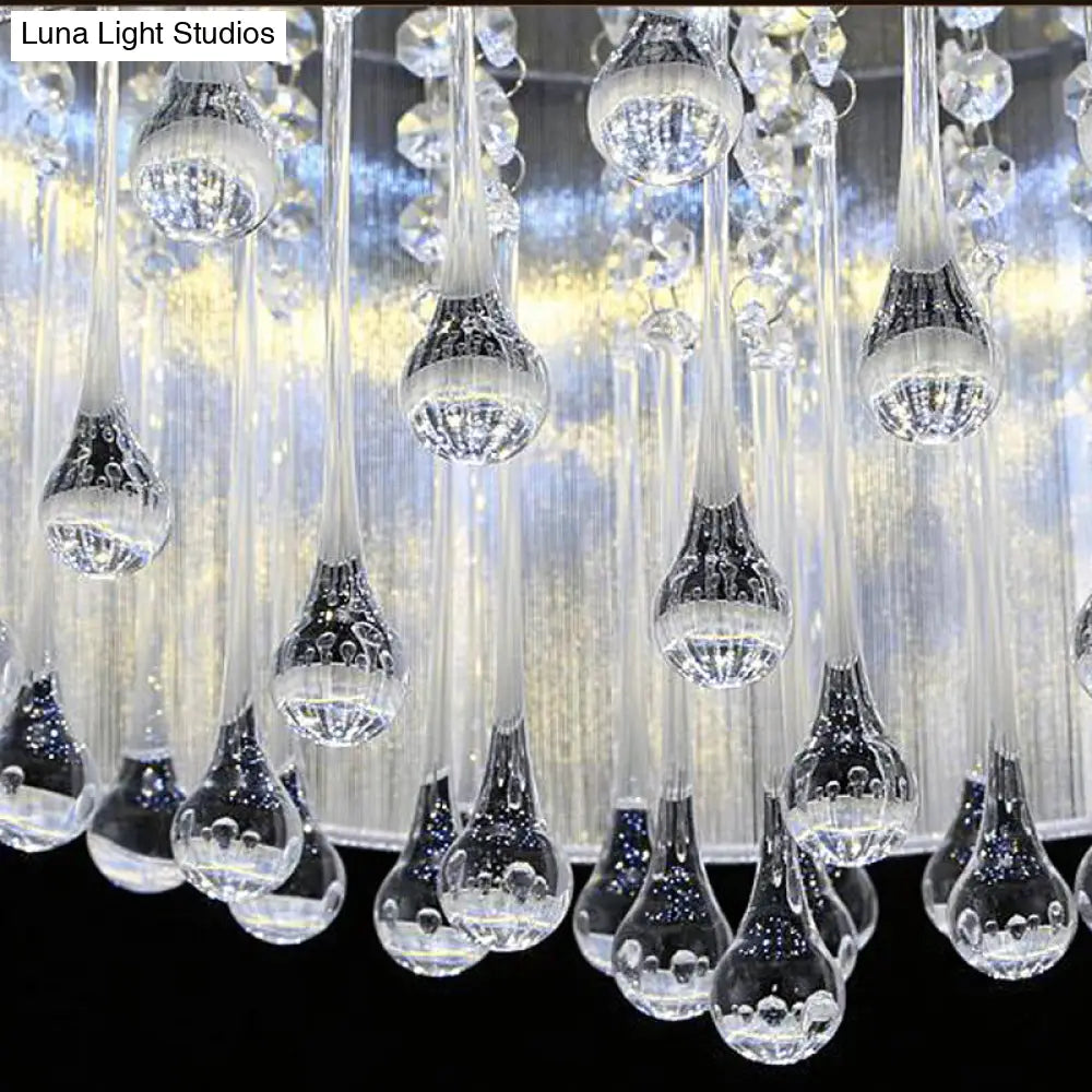 Contemporary Silver Flush Mount Drum Light With 6 - Light Crystal Fixture For Bedrooms