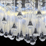 Contemporary Silver Flush Mount Drum Light With 6 - Light Crystal Fixture For Bedrooms