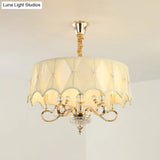 Contemporary Smocked Pleated Shade Chandelier Light 5-Bulb Pendant In Beige Fabric & Gold
