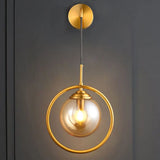 Contemporary Smoke Gray/Clear/Amber Glass Wall Lamp: Single Brass Finish Sconce Light Fixture Amber