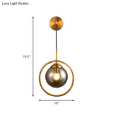 Contemporary Smoke Gray/Clear/Amber Glass Wall Lamp: Single Brass Finish Sconce Light Fixture