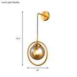 Contemporary Smoke Gray/Clear/Amber Glass Wall Lamp: Single Brass Finish Sconce Light Fixture