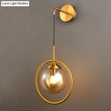 Contemporary Smoke Gray/Clear/Amber Glass Wall Lamp: Single Brass Finish Sconce Light Fixture
