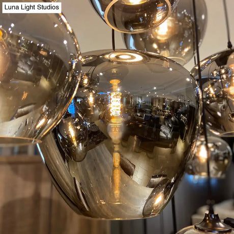 Contemporary Smoked Glass Gray Pendant Light For Dining Room Table