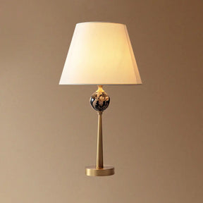 Contemporary Sphere Patterned Ceramic Table Light With Bronze Nightstand Lamp And Fabric Shade