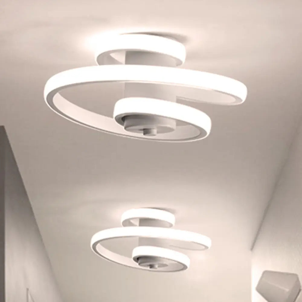 Contemporary Spiral Acrylic Led Ceiling Lamp With Warm/White/3-Color Light - White/Black Flush