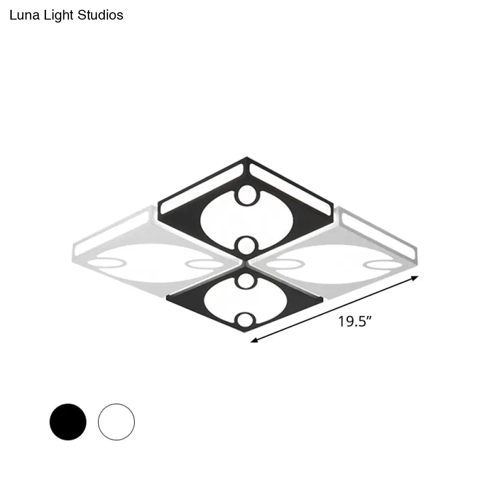 Contemporary Square Ceiling Mounted Light With Oval Pattern 19.5’/23.5’ W Led Flush Mount Lamp