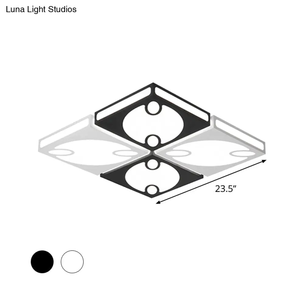 Contemporary Square Ceiling Mounted Light With Oval Pattern 19.5’/23.5’ W Led Flush Mount Lamp