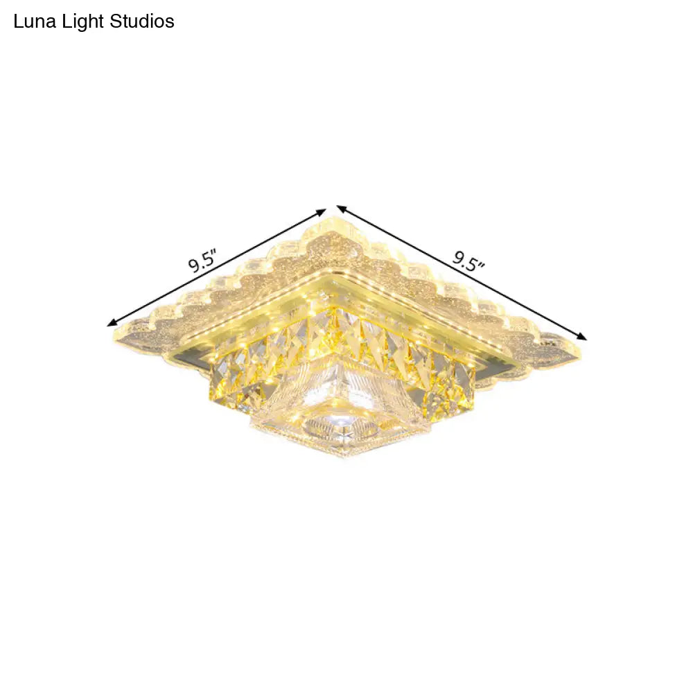 Contemporary Square Crystal Led Ceiling Lamp - Flush Mount Lighting For Corridor Warm/White Light