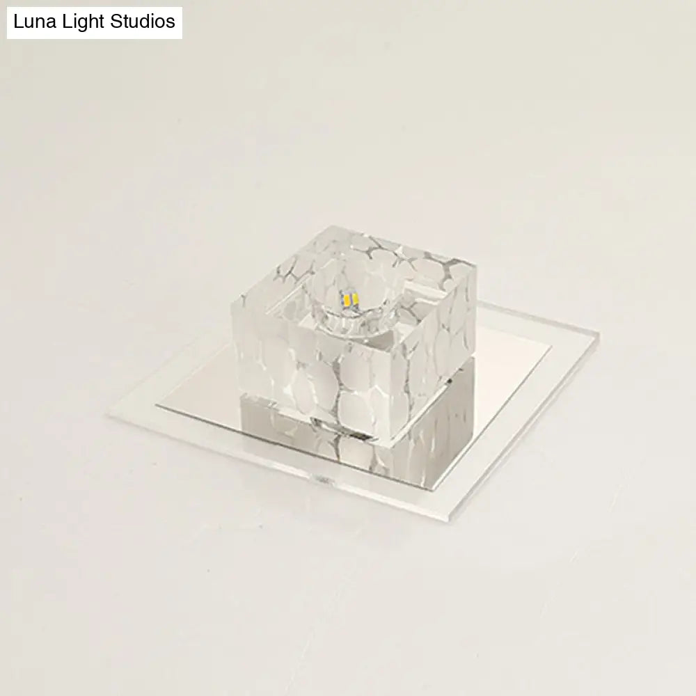 Contemporary Square Crystal Led Flush Ceiling Light For Hallway