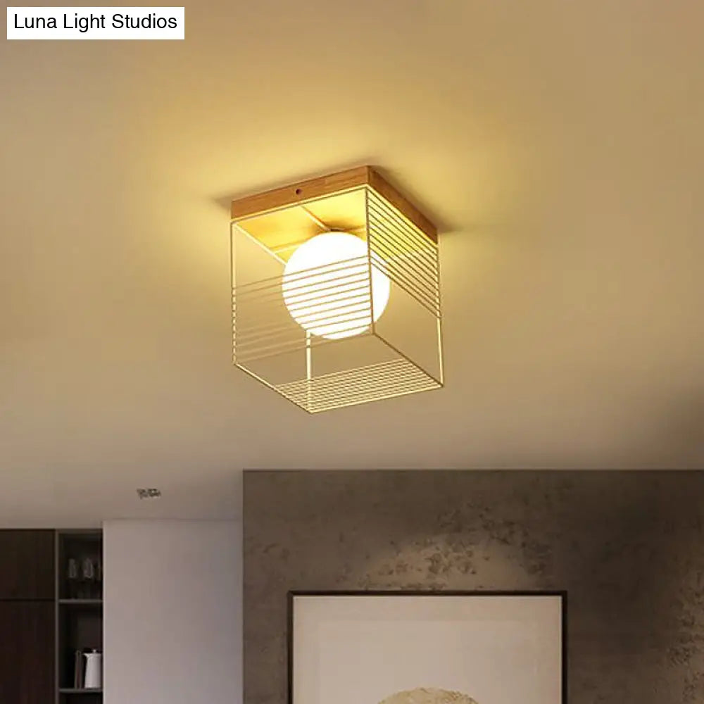 Contemporary Square Flush Mount Pendant Light - White/Black Metal Ideal For Bedroom Ceiling
