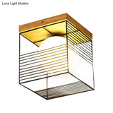 Contemporary Square Flush Mount Pendant Light - White/Black Metal Ideal For Bedroom Ceiling