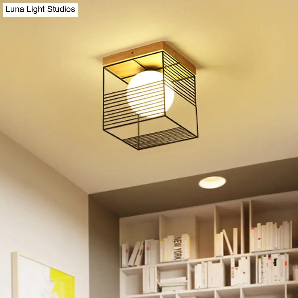 Contemporary Square Flush Mount Pendant Light - White/Black Metal Ideal For Bedroom Ceiling