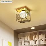 Contemporary Square Flush Mount Pendant Light - White/Black Metal Ideal For Bedroom Ceiling