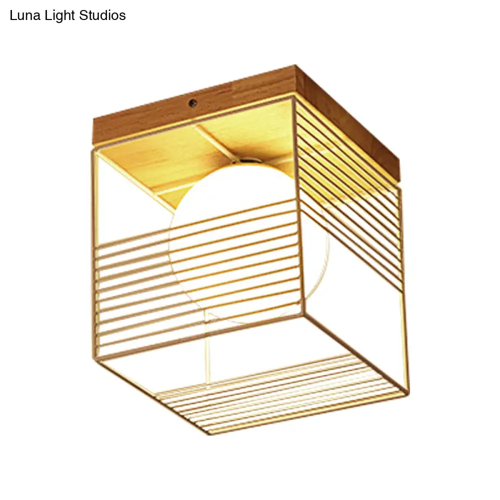 Contemporary Square Flush Mount Pendant Light - White/Black Metal Ideal For Bedroom Ceiling