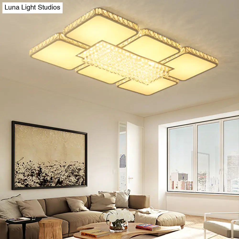 Contemporary Square Led Crystal Ceiling Light - White Or Warm Perfect For Living Rooms